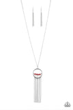 "Terra Tassel" Silver Metal & Red Bead Tassel Necklace Set