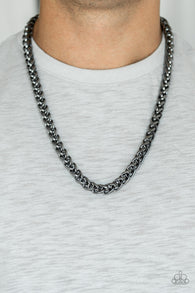 Paparazzi " Big Talker " Men's Black Metal Classic Wheat Link Chain Necklace