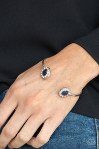 "Instant Illumination" Silver Metal & Blue Cat's Eye Stone Dainty Cuff Bracelet