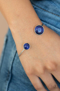 Paparazzi " Brilliantly Basic" Silver Metal & Blue Cat's Eye Stone Dainty Cuff Bracelet