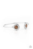 "Instant Illumination" Silver Metal & Brown Cat's Eye Stone Dainty Cuff Bracelet