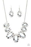 Paparazzi "  " Silver Chain Hammered Geometric White Stone Necklace Set