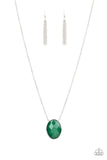 Paparazzi "Intensely illuminated" Silver Metal & Large Faceted Green Stone Necklace Set