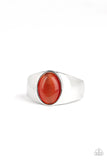 Paparazzi " Cool Down " Silver Metal Orange Cat's Eye Men's Elastic Back Ring