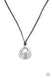 "Desert Spiral " Silver Metal Spiral Pendant Leather Corded Urban Necklace