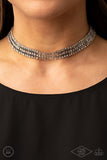 "Full Reign" Silver Metal Iridescent Rhinestone Bling Choker Necklace Set