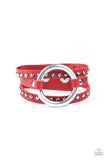 "Studded Statement-Maker" Red LEATHER & Silver Studded Snap Bracelet