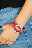 "Studded Statement-Maker" Red LEATHER & Silver Studded Snap Bracelet