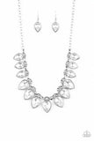 "Fearless is More" Silver Metal Clear/White Rhinestone Teardrops Necklace Set