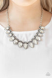 "Fearless is More" Silver Metal Clear/White Rhinestone Teardrops Necklace Set