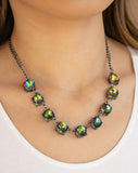 "Iridescent Icing" Silver Metal & Multi Rainbow Oil Spill Rhinestone Necklace Set