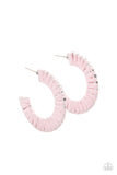 "A Chance of Rainbows" Silver Metal & Pink Tension Threaded Hoop Earrings