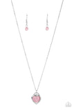 "A Dream is a Wish Your Heart Makes" Silver Pink Cat's Eye Heart Necklace Set