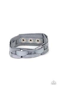 Paparazzi " Garage Band Grunge " Gray Leather Weaved Snap Bracelet