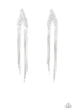 "It Takes Two To Tassel" Silver Metal & White Rhinestone Tassel Post Earrings