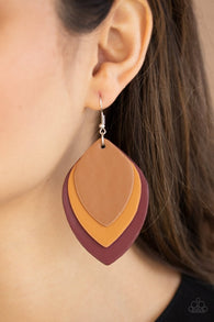 "Light as a Leather" Red, Brown & Tan Leather Layered Earrings