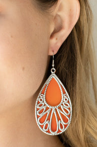 "Loud and Proud" Silver Metal Orange Acrylic & Silver Teardrop Overlay Earrings