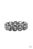 " Studded Smolder " Silver Metal & Smoky Gray Rhinestone Stretch Bracelet