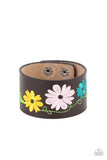 "Western Eden" Brown Leather Multicolored Embroidered Flower Snap Bracelet