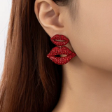 An Extra HOT Sparkly Red Lipstick Lips Featuring A Larger and Small Pair of Lips Post Earring