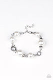 Paparazzi " Boardroom Baller " Pearly White & Clear/White Rhinestone Clasp Bracelet