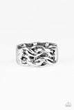 Paparazzi " Well Oiled Machine " Silver Metal Weaved Elastic Back Ring