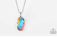 "Gemstone Grandeur" Silver Metal & Oil Spill Iridescent Pendant Necklace Set