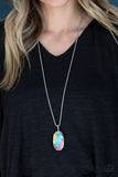 "Gemstone Grandeur" Silver Metal & Oil Spill Iridescent Pendant Necklace Set