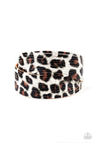 "Hey Gurrl" Black & White LEATHER Cheetah Animal Print Snap Band Bracelet
