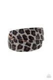 Paparazzi "Hey Gurrl" Black & Gray LEATHER Cheetah Animal Print Snap Band Bracelet