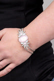 "Brilliantly Boho" Silver Metal White & Large Pink Opalite Rhinestone Bracelet