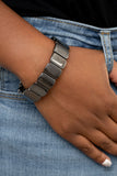 "Retro Effect" Black Metal High Polished Tile Like Stretch Bracelet