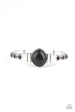 " Spirit Guide " Silver Metal & Black Stones Dainty Asymmetrical Cuff Bracelet