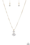 Paparazzi " Top Dollar Diva " Gold Metal Double Round White Rhinestone Necklace Set