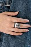 Paparazzi " Texture Tantrum " Silver Metal Rope Detailed Cigar Band Elastic Ring