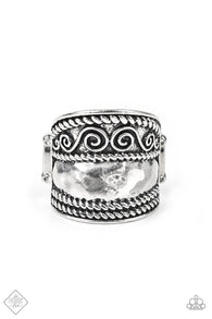 Paparazzi " Texture Tantrum " Silver Metal Rope Detailed Cigar Band Elastic Ring