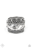 Paparazzi " Texture Tantrum " Silver Metal Rope Detailed Cigar Band Elastic Ring