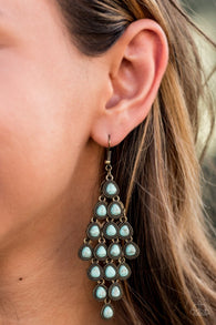 "Rural Rainstorms" Brass Blue Crackle Turquoise Netted Dangle Earrings