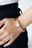 "Be There With Baubles On" Copper Metal & White Rhinestone Bangle Bracelet Set of 5