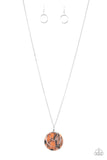 " Sahara Equinox " Silver Metal Orange Acrylic Disc Necklace Set