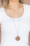 " Sahara Equinox " Silver Metal Orange Acrylic Disc Necklace Set