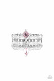 Paparazzi " Triple Throne Twinkle " Silver Metal Triple Pink Rhinestone Elastic Back Ring