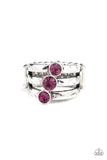 Paparazzi " Triple the Twinkle " Silver Metal Triple Pink Rhinestone Elastic Back Ring