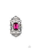 Paparazzi "Undefinable Dazzle" Silver Metal Pink Rhinestone Royality Elastic Back Ring