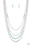 Paparazzi " Flickering Lights " Silver Metal Green Faceted Bead Necklace Set