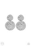 Paparazzi " Relic Ripple " Silver Metal Textured Double Disc Clip-On Earrings