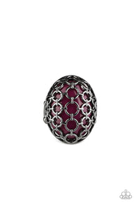 Paparazzi " Stellar Scope " Gunmetal Purple Cat's Eye Mesh Accent Elastic Back Ring