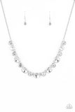 "Girls Gotta Glow" Silver Metal White/Clear Oval/Round Rhinestone Necklace Set