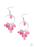 "Where the Sky Touches the Sea" Silver Metal & Pink Crystal  Bead Dangle Earrings