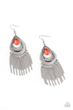 "Scattered Storms" Silver Metal & Red Beaded Dangle Earrings